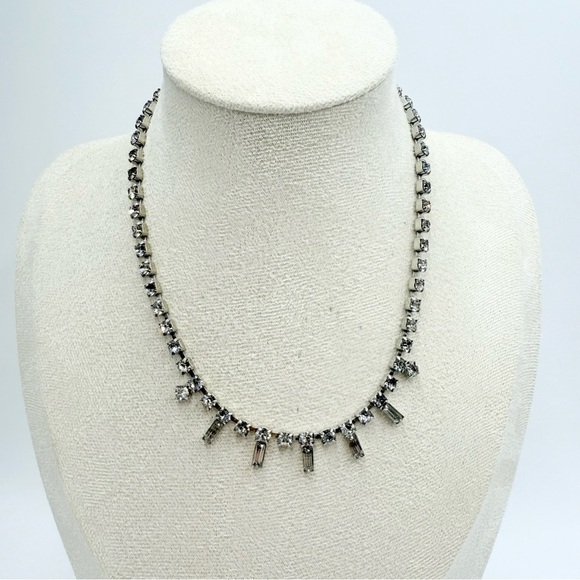 VINTAGE Classic 70/80s Rhinestones ART DECO Silver Tone Sparkly Choker Necklace - Picture 1 of 7